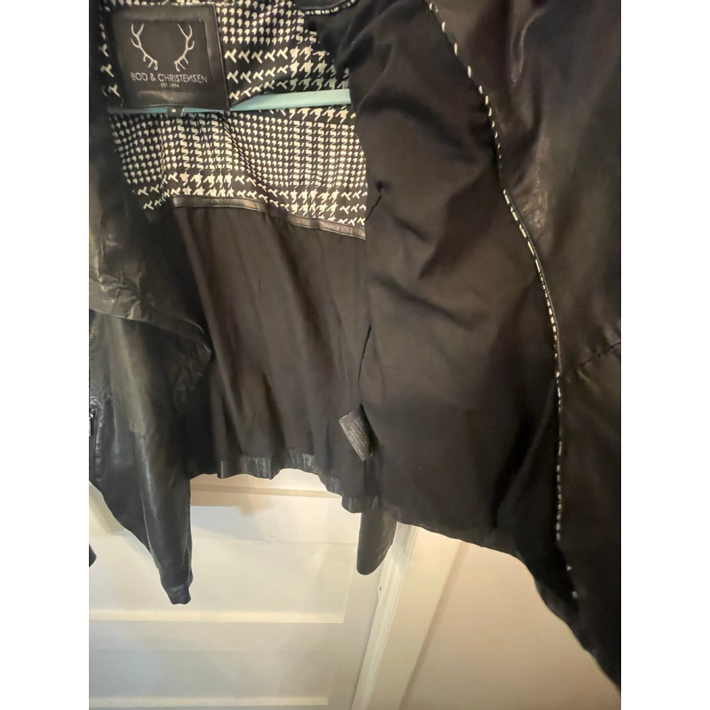 BOD & CHRISTENSEN Genuine Leather Jacket Women’s S Black Waterfall Moto Style - Picture 9 of 11